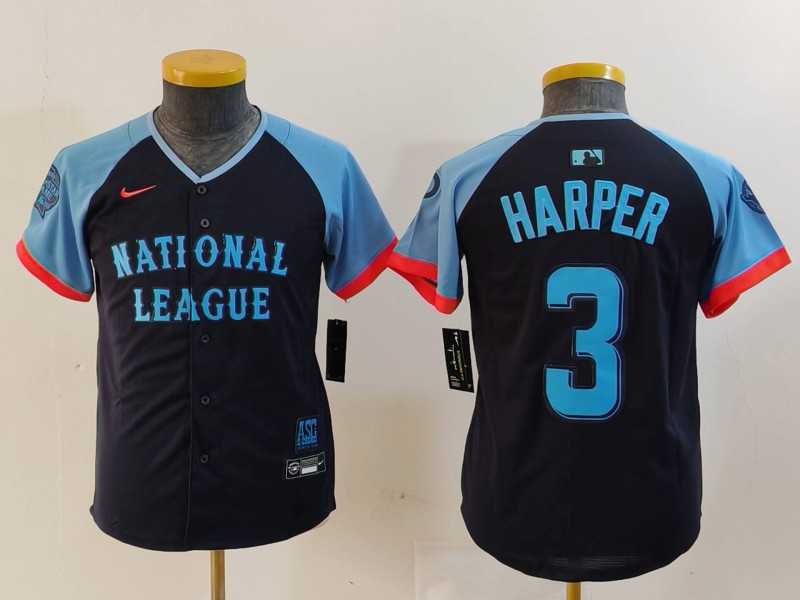 Youth Philadelphia Phillies #3 Bryce Harper Navy 2024 All Star Limited Stitched Jersey